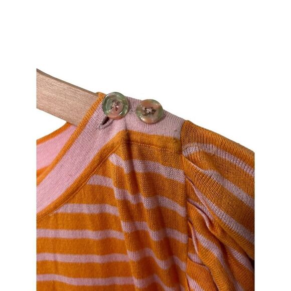 Tanya Taylor Striped Flutter Sleeve Mini Dress Pink Tangerine Orange Size Medium - Picture 10 of 13